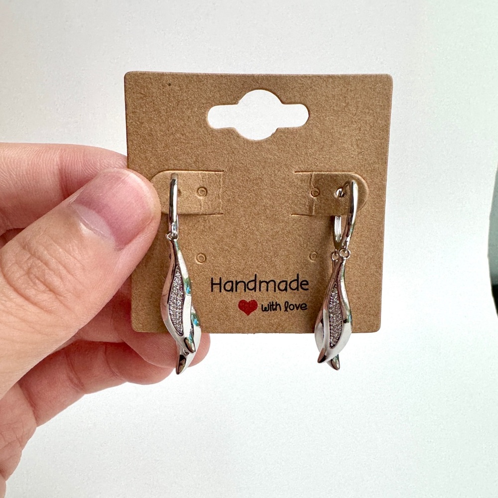 Silver Leaf Dangle Hoop Earrings Minimalist (Mix & Match 2 for $15)